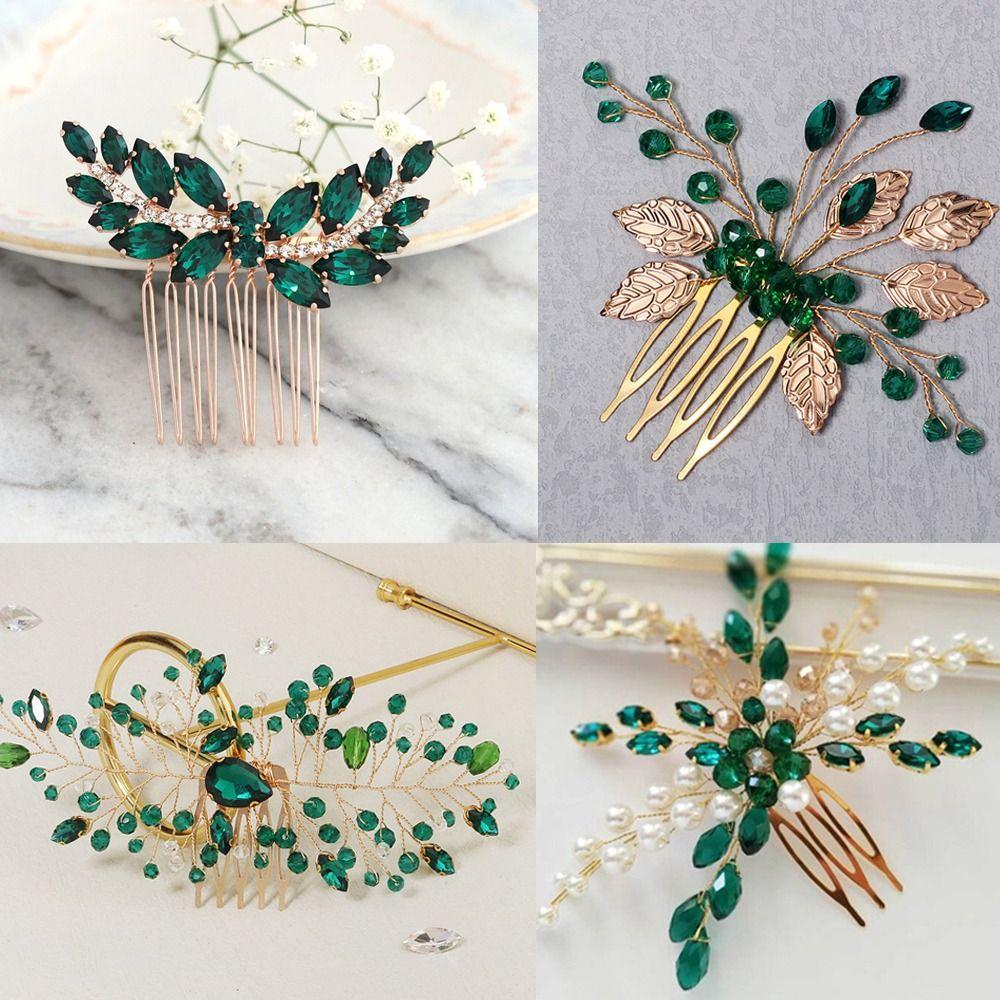 Crystal Tiara Green Crystal Hair Combs Bridal Clips Flower Leaf Headbands Rhinestone Hair Comb