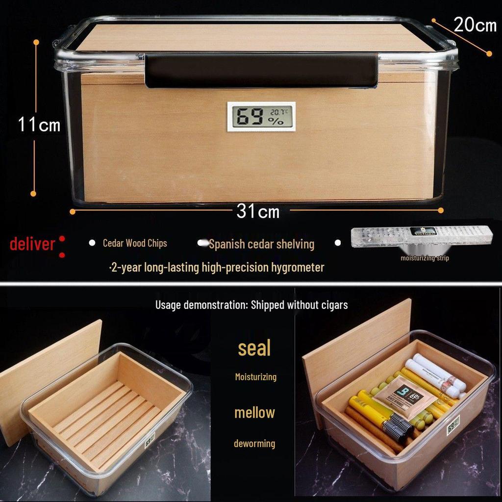 Professional Cedar Wood Cigar Humidor for 80 Imported Cigars - Sealed Aging Box Set Gift