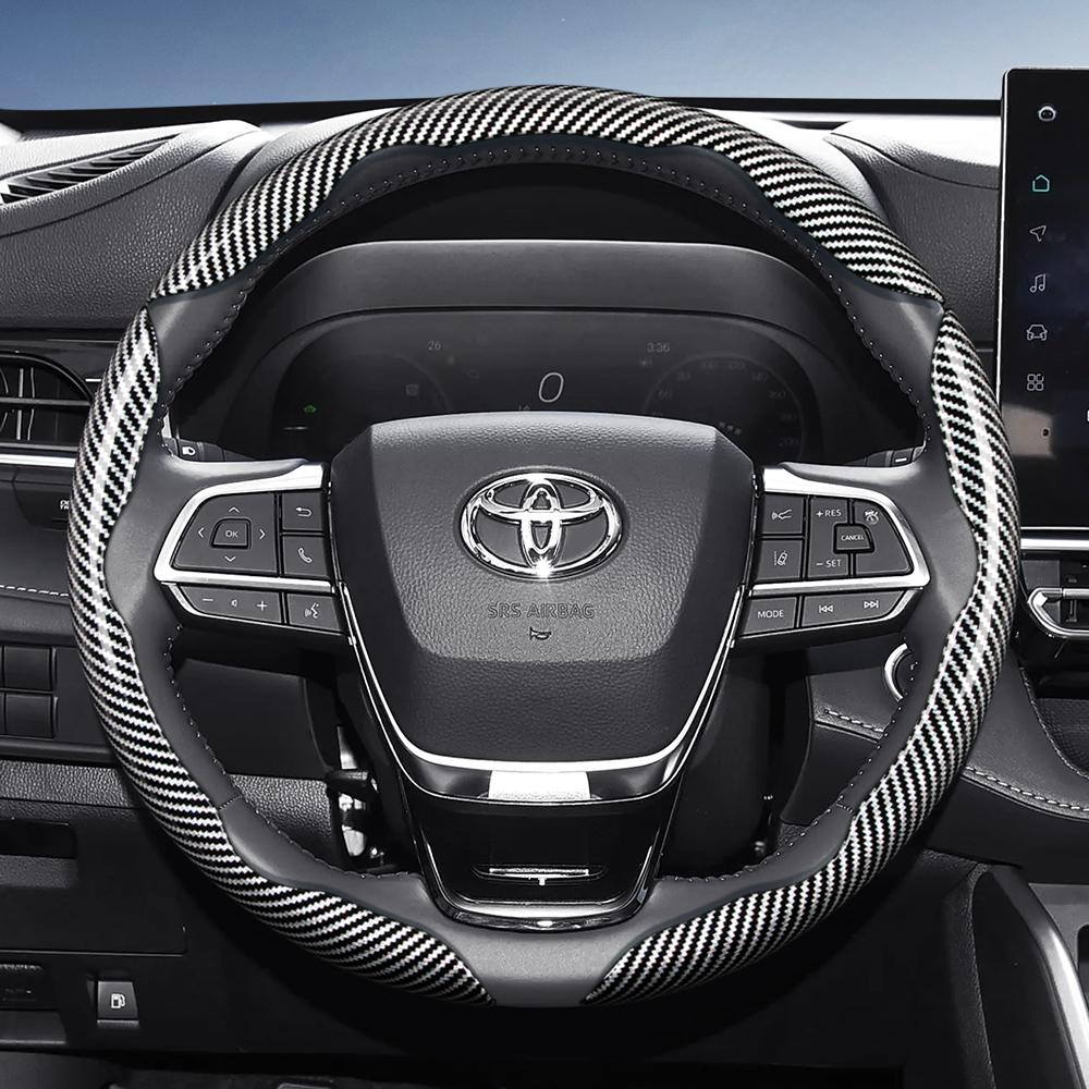 Suitable for Toyota Carbon Fiber Texture Steering Wheel Cover with Segmented Quick-Release Design, Durable, for Rav4 Hilux Camry, Yaris Corolla Cross