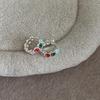 Korean Style Heart & Cherry Earrings - Simple Color Drip Oil, Light Luxury Design, Versatile Ear Cuffs for Women.
