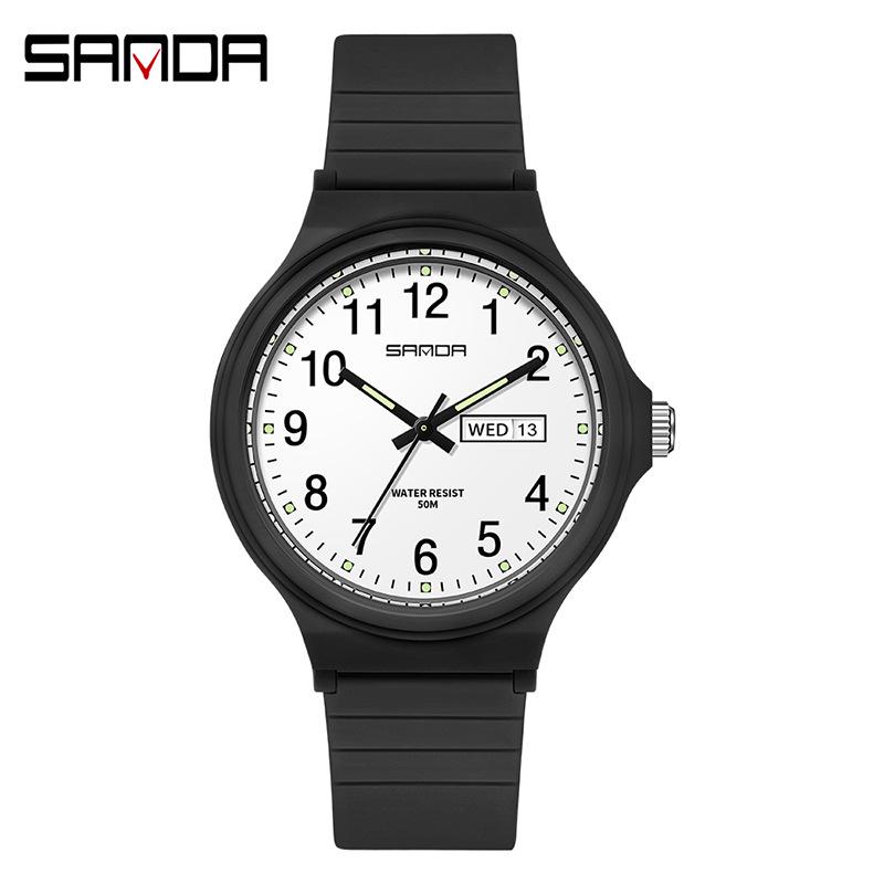 Sanda 6060 Dual Calendar Waterproof Quartz Watch for Casual Outdoor Wear - Men's & Women's Student Wristwatch