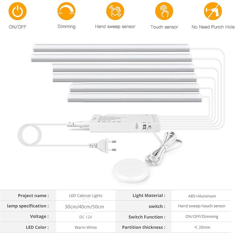 LED Recessed Lighting Kit for Wall Panels 6-Piece Dimmable LED Bar Lights with Touch Switch for Wood Slats, Wall Accent Acoustic Panels, Shelf