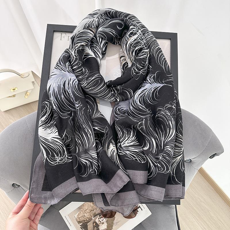 Literary Sense, Retro Pattern Printed Scarf, Femininity, Fashionable Personality, Long Scarf for Traveling, Sunscreen Shawl