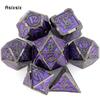 7 Pcs Purple Silver Double Swords Metal Dice Solid Polyhedral Dice Set Suitable for Role-Playing RPG DND Pathfinder Board Game