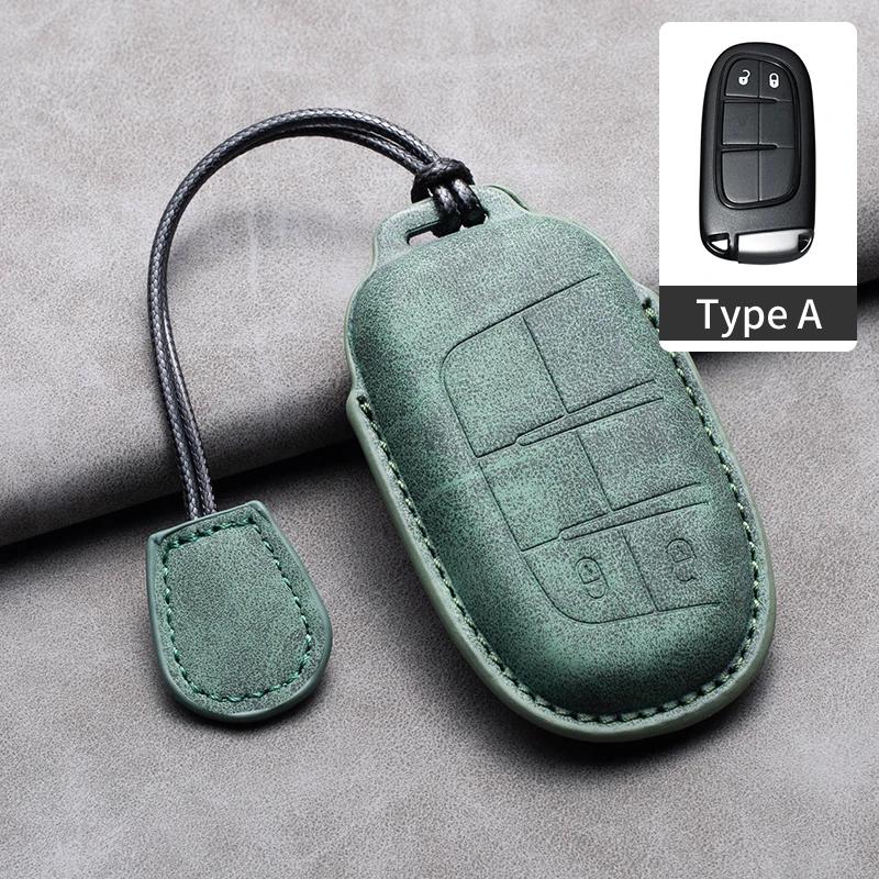 Leather Car Key Case Cover Shell For Jeep Chrysler 300 200 Dodge Charger Grand Cherokee Wrangler Compass Renegade For Fiat 500X