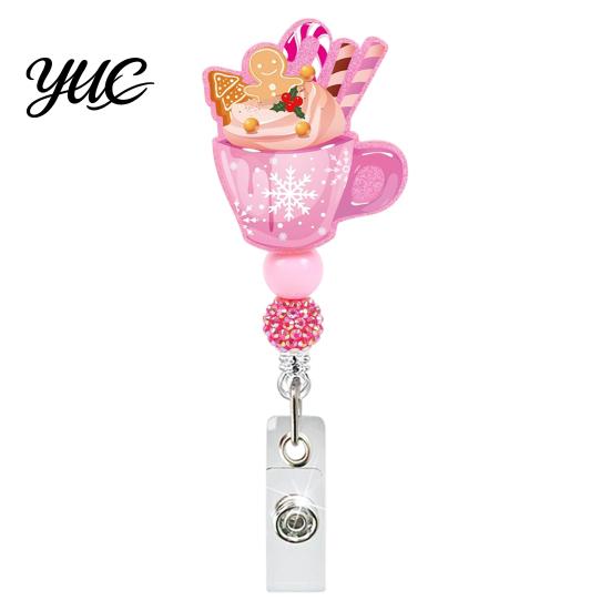 Work ID Card Reel Christmas Retractable Badge Reel, 360 Degree Smooth Rotating Clip, Teacher Waterproof Acrylic Holder for Cards And Keys Id Clip