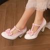 Women Lolita Mary Janes Pumps Round Toe Thick High Heels Buckle Bow T-tied Kawaii Ladies Fashion Cosplay Shoes Spring Autumn 46