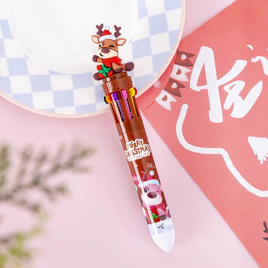 Christmas Ballpoint Pens 10-in-1 Retractable Cute Santa Snowman Pens Festive Writing Tool for Kids School Supplies