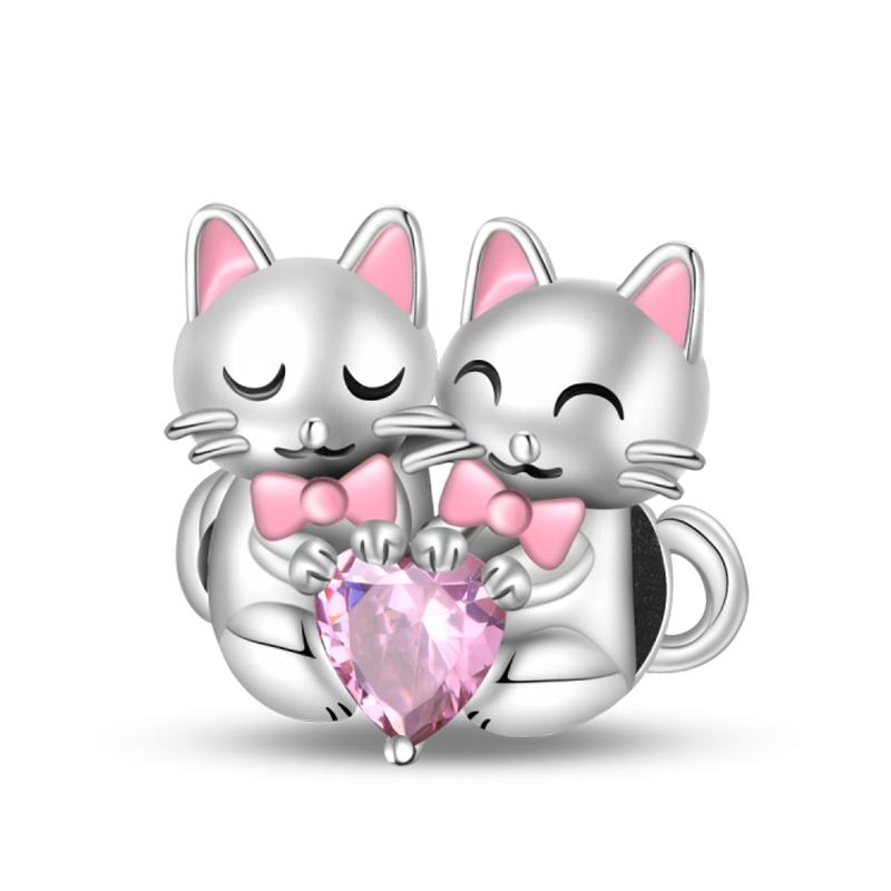 925 Серебряный Цвет Розовый Кролик Овца Кошка Собака Животное Подвески Бусины Подходит 3 мм 925 Браслеты Изящные DIY Украшения На День Рождения Сделать
