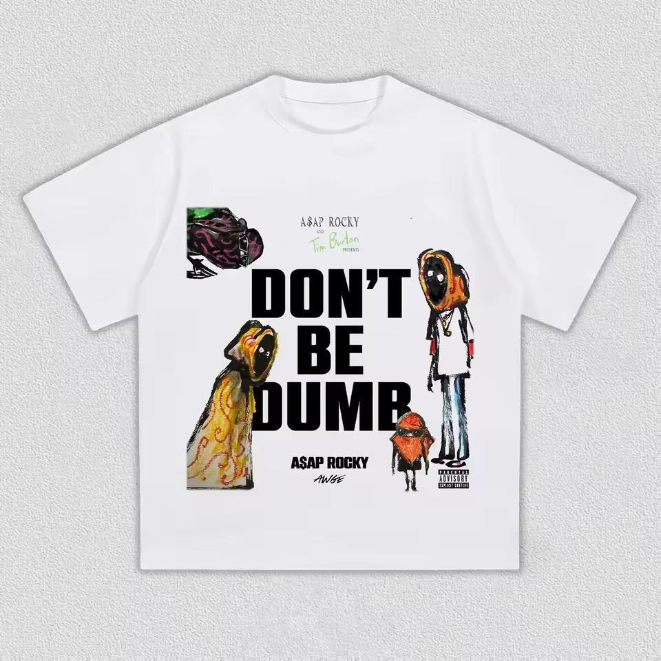ASAP Rocky Don't Be Dumb album graphics 100%cotton men's shirt Summer O-neck Women's Y2k Hip Hop Short Sleeve Tshirt fan gift