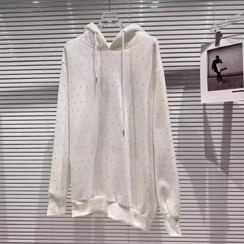 Пуловер с капюшоном со стразами «Звездное небо» большого размера для женщин - Свободный крой, Очень большой