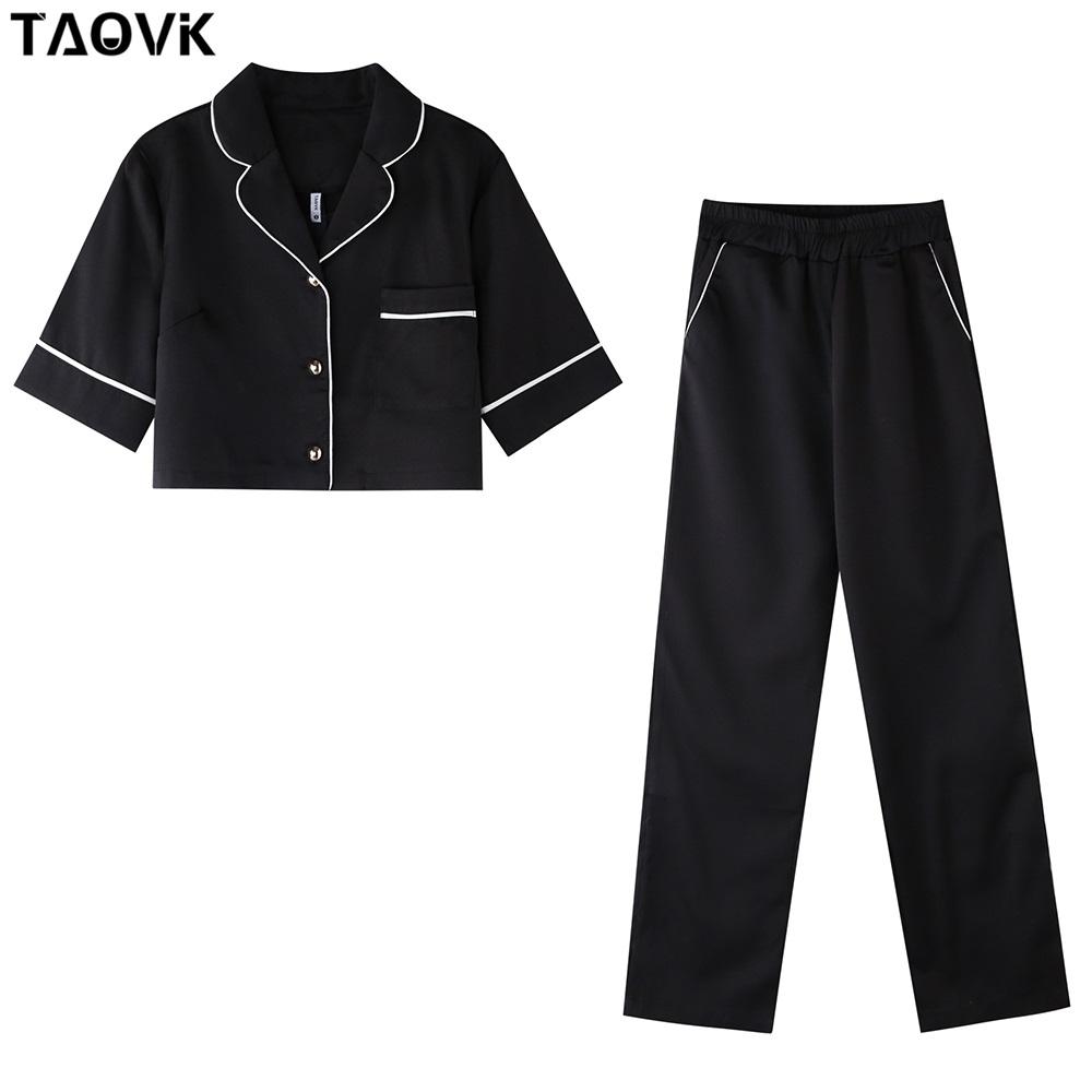 TAOVK Женские брючные костюмы, сексуальные леопардовые мини-топы с v-образным вырезом и короткими рукавами, рубашки + широкие брюки, комплекты из 2 предметов, верхняя одежда