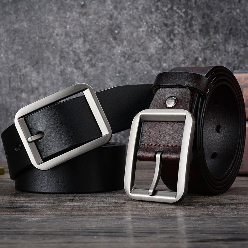 Belt Men'S Day Buckle Two-Layer Leather Belt Casual Antique Belt
