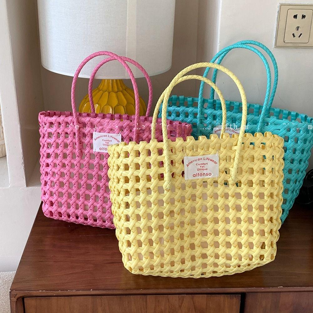 Vacation Style Hollow Weave Bag Countryside Style Vegetable Basket Bag Casual PVC Handbag Travel