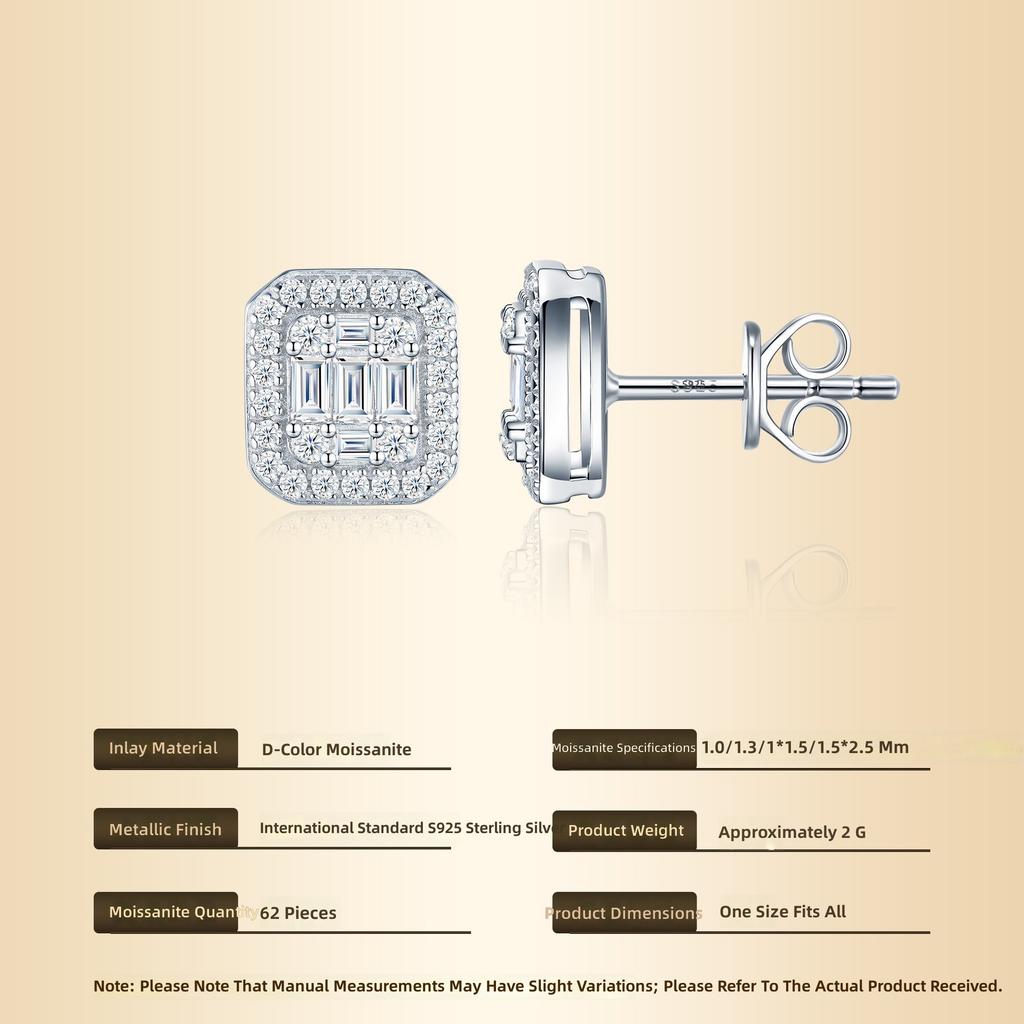 925 Sterling Silver Women's Minimalist Geometric Stud Earrings Diamond-studded Moissanite Ear Jewelrycross-border Livestream