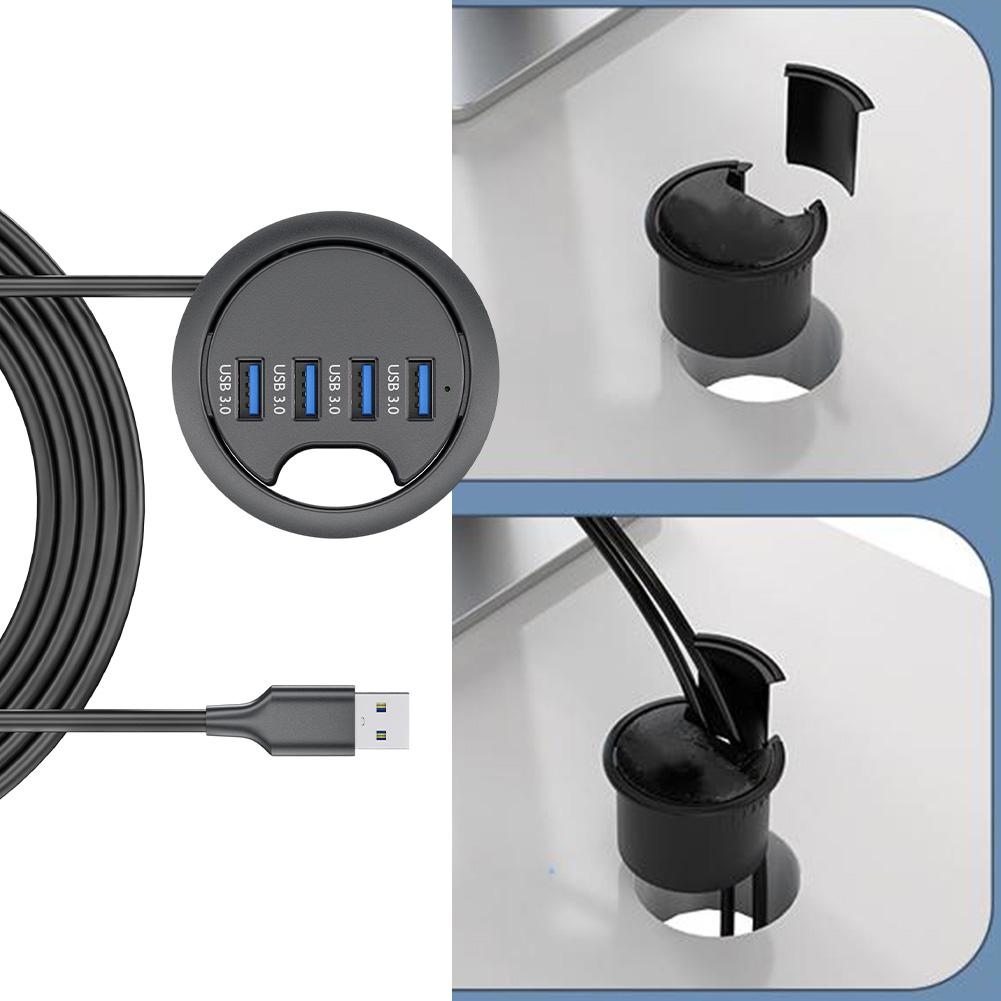 Настольная втулка-хаб с 4 портами USB 3.0 для высокоскоростной передачи данных 5 Гбит/с и организацией кабелей на столах и в офисных рабочих пространствах