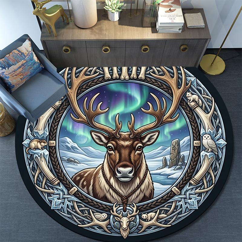 Winter Wildlife Circle Round Area Rug Under Office Chairs Bedroom Living Room Home Decor