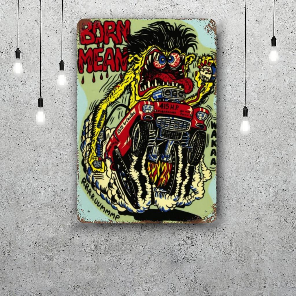 rat fink Vintage Metal Tin Signs Posters Decor Retro Metal Plaque Wall Art Decor for Garage Bar