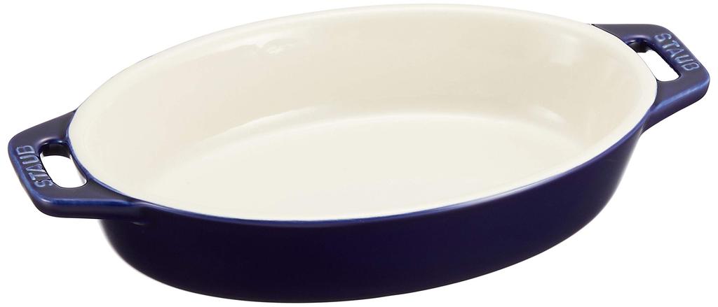 Staub Dish Gran Blue Ceramic Gratin Dish Oven Microwave Safe Japanese Dish "Oval 17cm" [Authorized Product] 40508-598