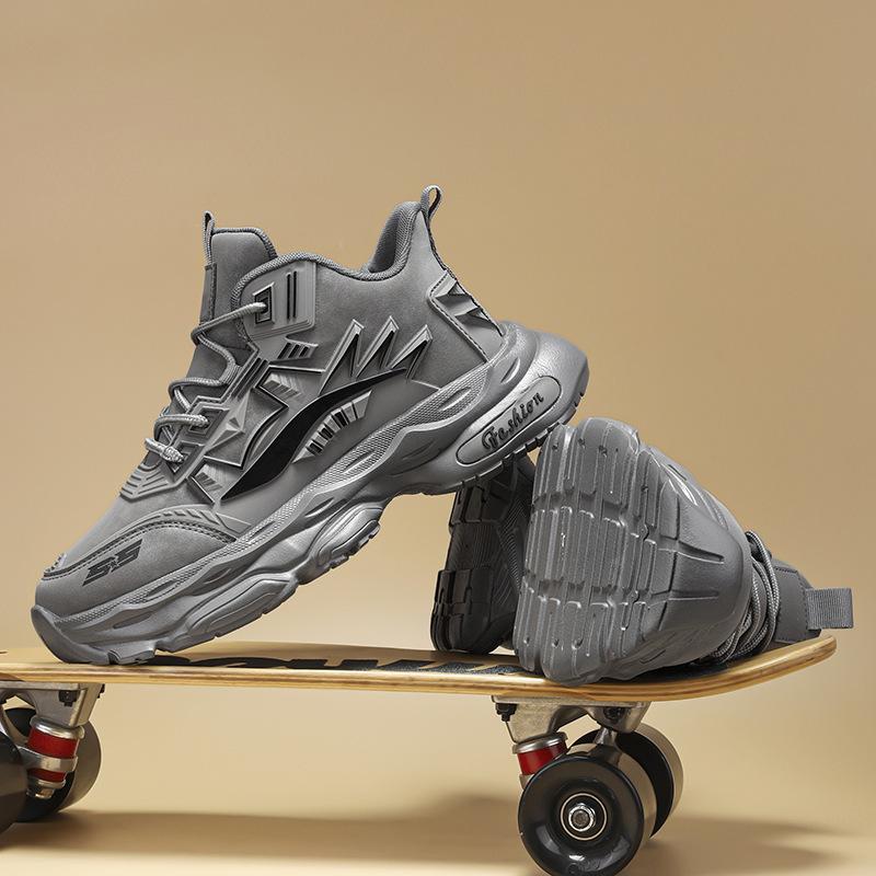 Модные осенне-зимние новые кожаные высокие кроссовки на толстой подошве в универсальном гонконгском стиле, мужская спортивная обувь, удобная и легкая, мужская меховая повседневная