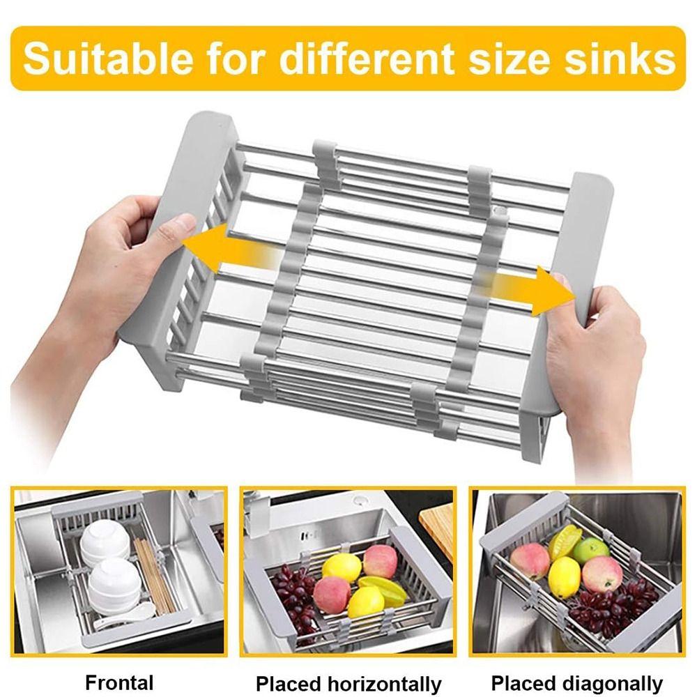 Adjustable Dish Organizer Stainless Steel Sink Cleaning Basket Suitable Dish Drying Rack Counter