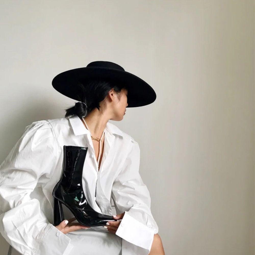 Элегантная фетровая шляпа с широкими полями в британском стиле для женщин в джазовом стиле, модная кепка в стиле Хепберн с плоским верхом для ужина