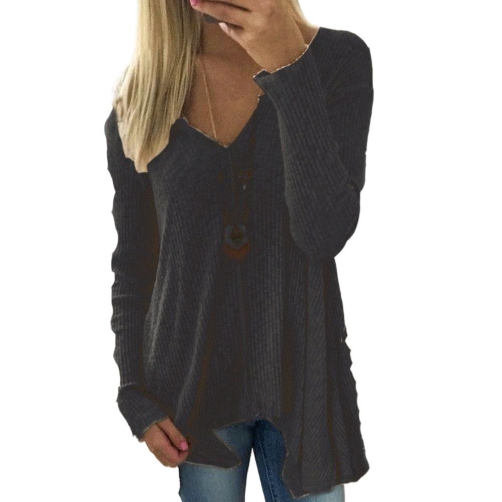 HNXC Женские модные повседневные весенне-осенние однотонные блузки и рубашки с v-образным вырезом и длинным рукавом с принтом