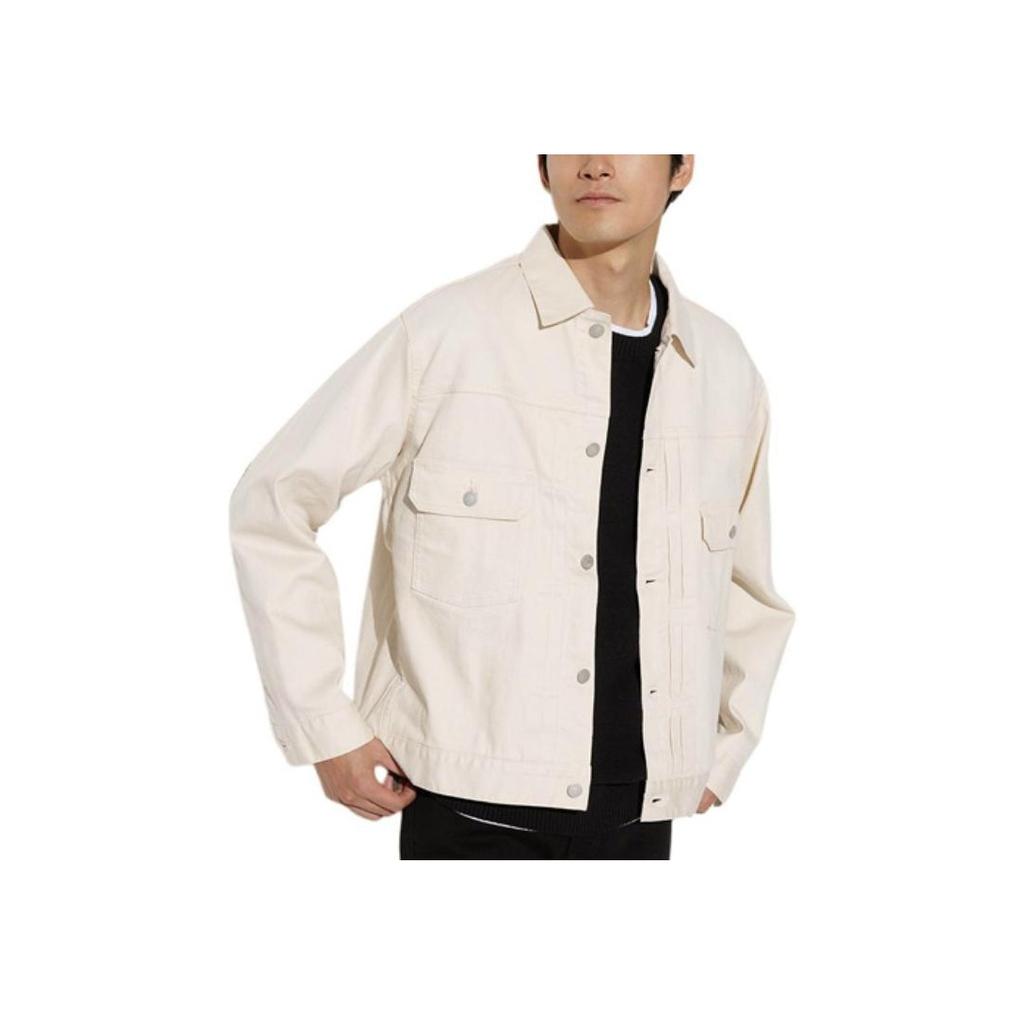 Uniqlo Однотонная свободная однобортная куртка Унисекс куртки Кремовый 464025-01