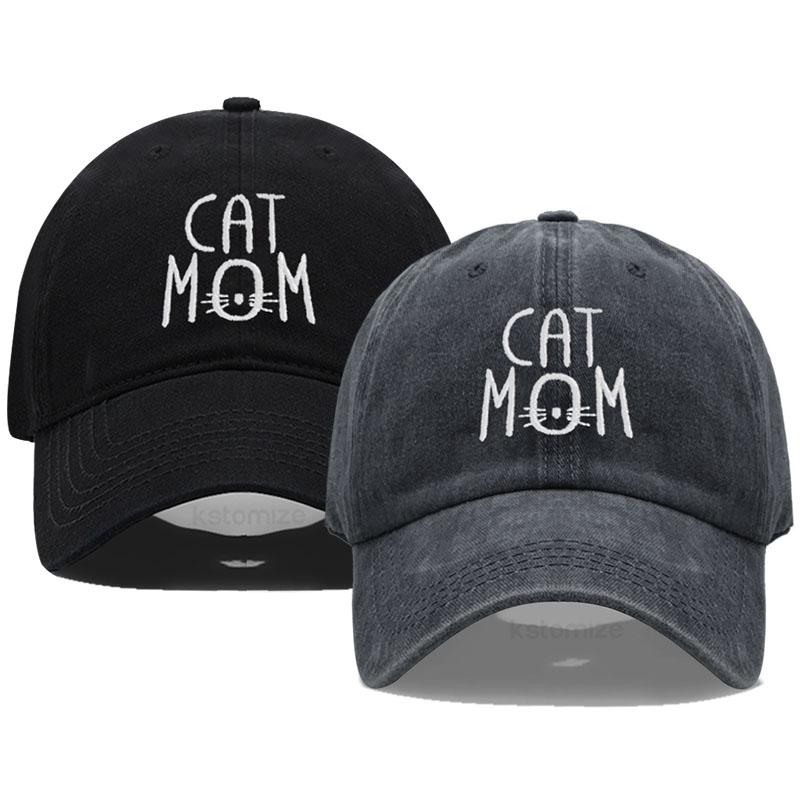 Хлопковая Бейсболка для Мужчин и Женщин Унисекс Вышивка 'CAT MOM' Защита от Солнца Шляпа для Активного Отдыха Оптом и Дропшиппинг