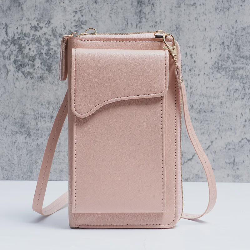 Korean Style Shoulder Messenger Bag - Large Capacity with Long Wallet for Ladies, Solid Color Mobile Phone Bag