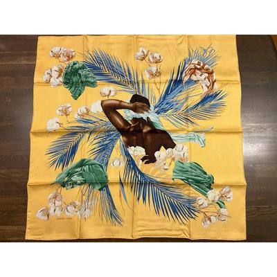 Used HERMS Silk Scarf Floral Pattern