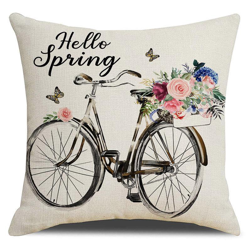 Seasons Throw Pillow Cover Spring Linen Flowers Truck Cushion Office Throw Pillow Cushion Throw Pillow Cushion