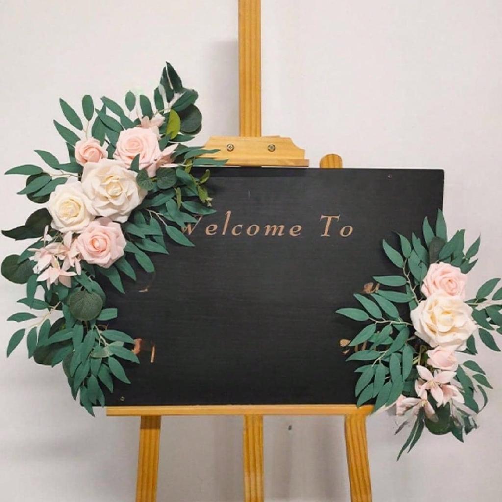 Chair Back Flowers Faux Flower Swag Set of 2 Wedding Arch Flowers Artificial Flowers & Welcome Signs Decorations for Wedding Ceremony Reception