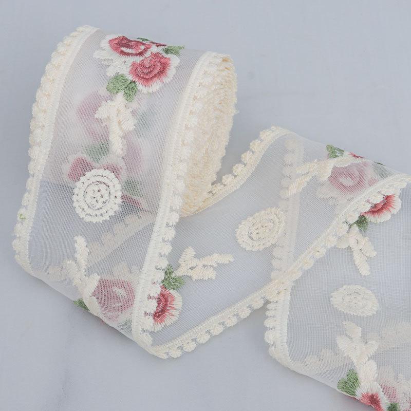5 Yards Flower Embroidery Lace Trim Transparent Mesh Base Fabric DIY Clothing Accessories Bow Headdress New Chinese Style Ribbon