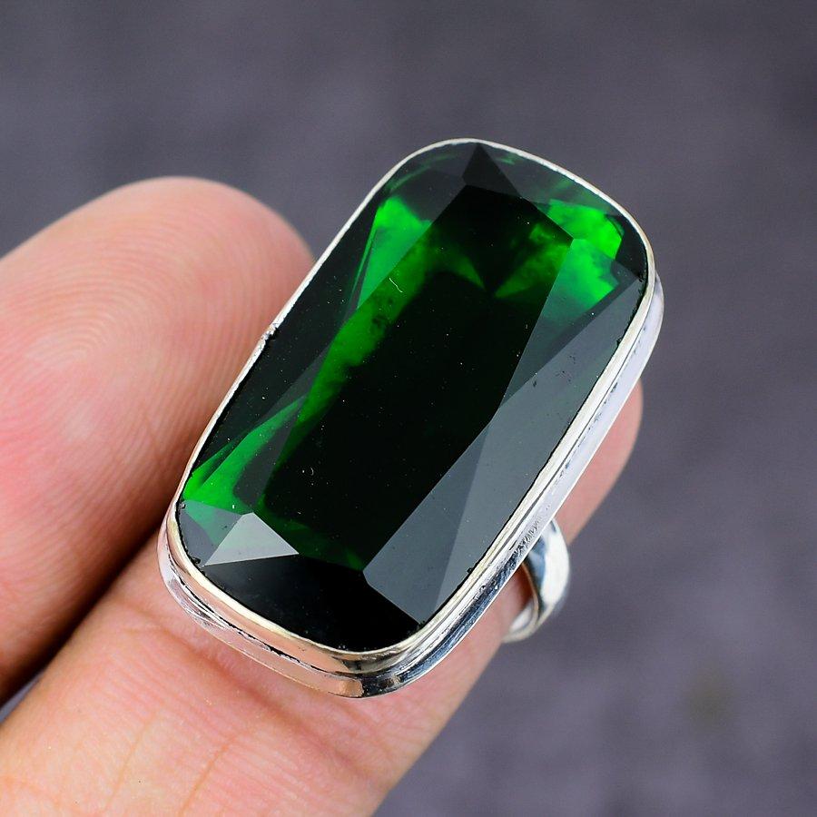 Ювелирное кольцо ручной работы из стерлингового серебра 925 пробы с натуральным драгоценным камнем перидот, размер 7 W2Y80