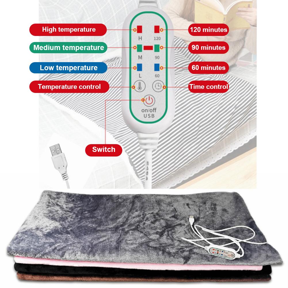 USB-отопление, стираемое в стиральной машине, для дивана-кровати, 3 уровня, портативное электрическое одеяло, зимнее теплое мягкое плюшевое автомобильное покрывало для кемпинга