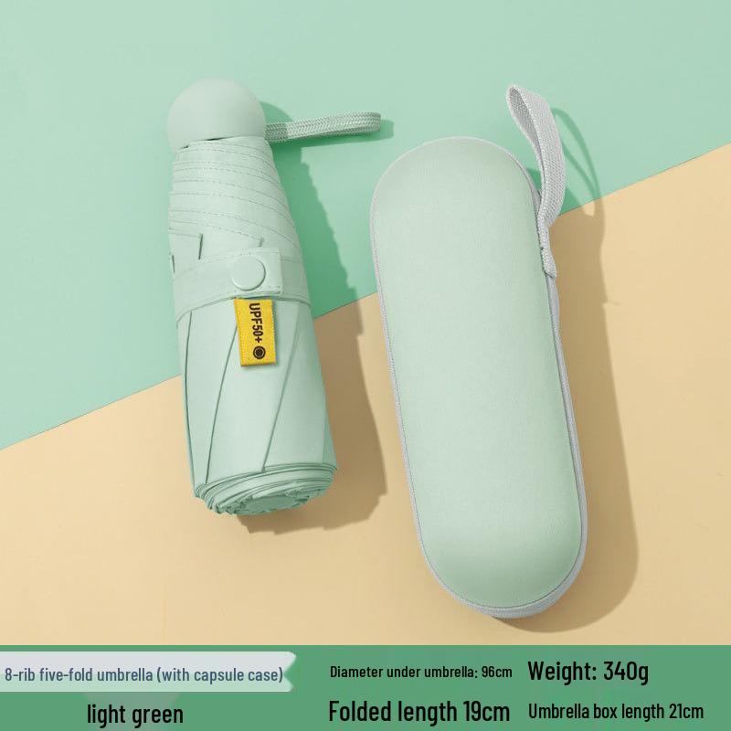 Женский мини-зонт двойного назначения: Компактный пятисложенный дизайн, Утолщенная ткань, Черный клей для защиты от УФ-лучей, Возможность нанесения логотипа на заказ