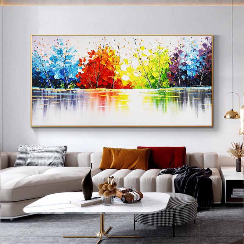 Abstract Colorful Tree Oil Painting Printed On Canvas Wall Art Landscape Posters Pictures for Living Room Home Decor No Frame