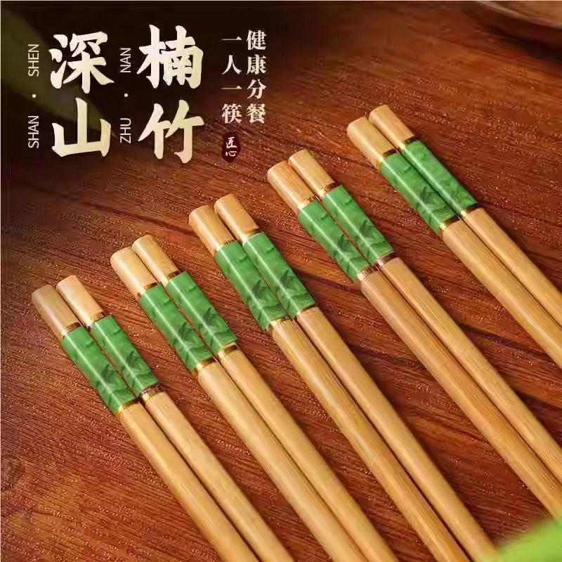 High-end natural bamboo chopsticks, household solid wood non-slip, high-end anti-mildew and high temperature resistant extended hot pot chopsticks