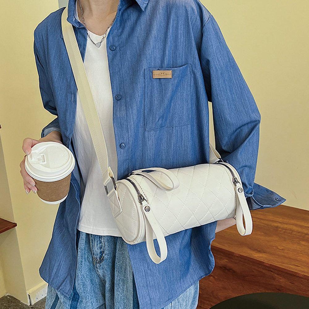 Women Diamond Lattice Cylinder Pillow Bag Crossbody Handbag Shoulder Bag Messenger Satchel