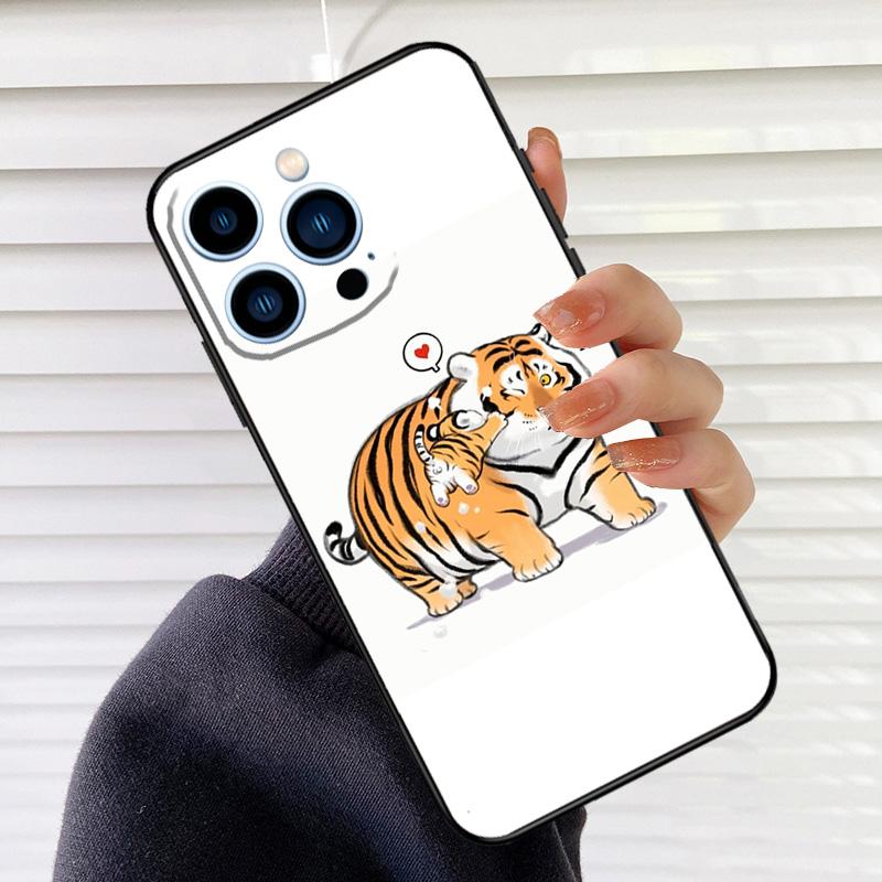 Толстый тигр Мультяшный Забавный Чехол для Телефона Для iPhone 16 15 14 13 11 12 17 Pro Max mini 15 16 Plus 16e 17 Air Cover Fundas