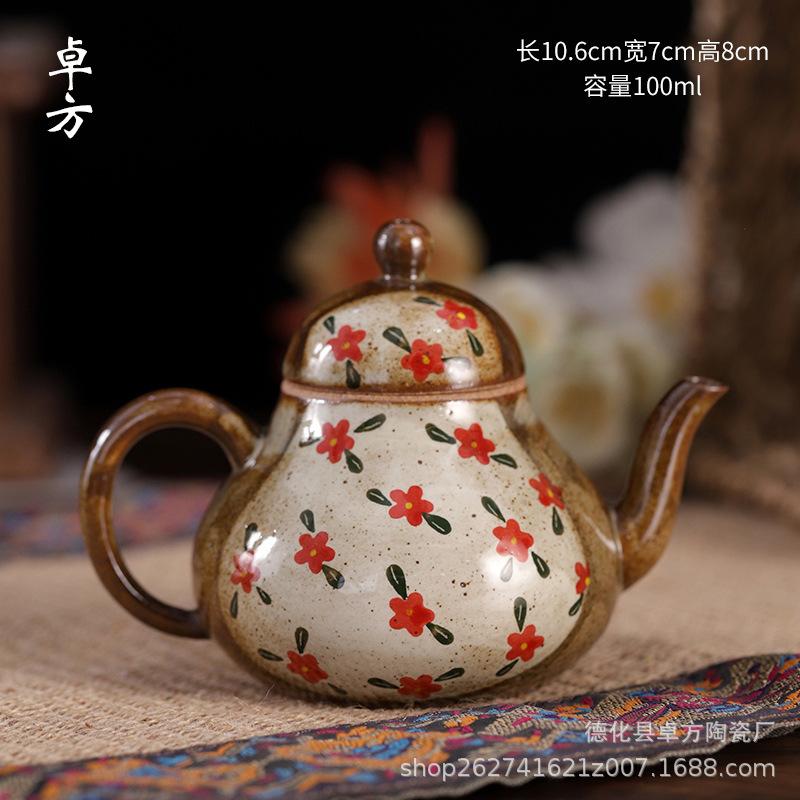 Чистый, расписанный вручную, небольшой цветочный чайный сервиз на дровах, ретро-подглазурный, чайный сервиз в китайском стиле кунг-фу, набор из чайника и чашки