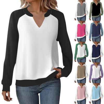 Женская повседневная толстовка с длинным рукавом и V-образным вырезом, однотонный свободный пуловер с принтом