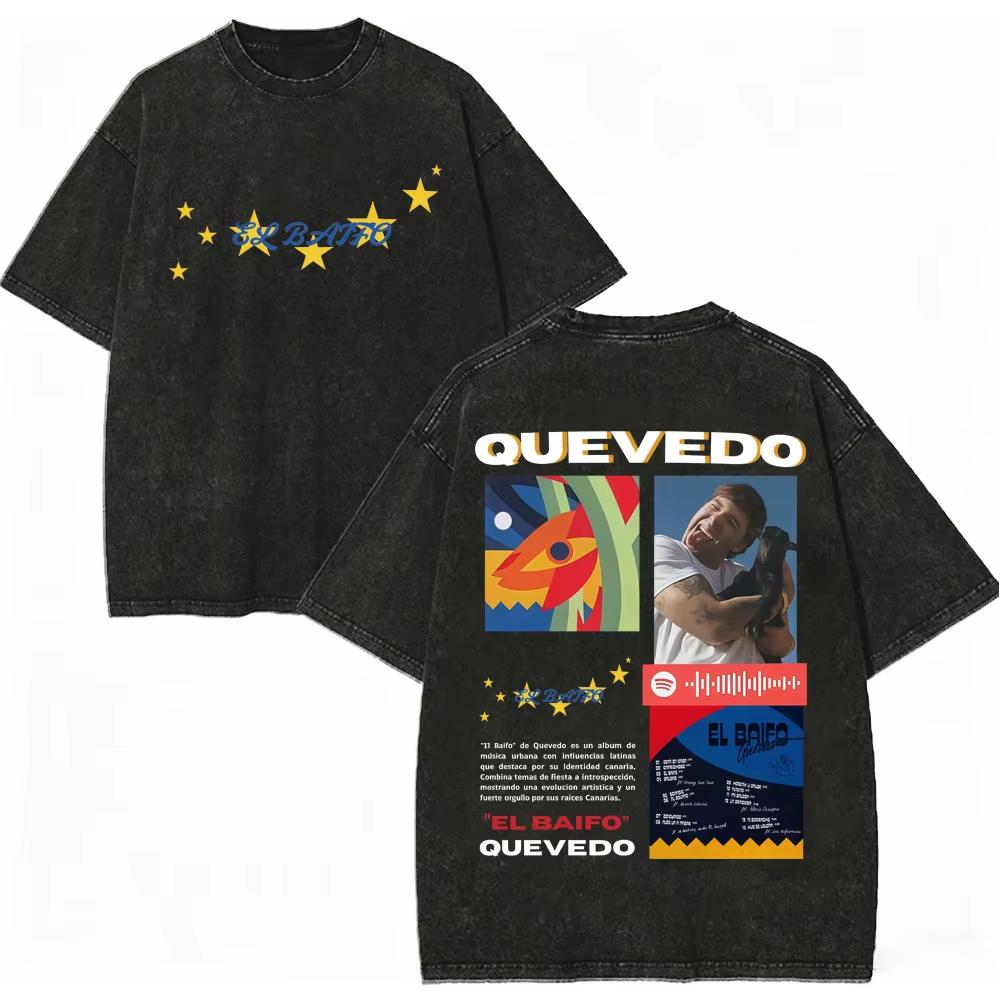 2026 Vintage Washed Rapper Quevedo Merch T-shirt 2026 New Album El Baifo Graphic T Shirts Men Women Fashion Hip Hop Clothing T-shirts Short Sleeve Tee