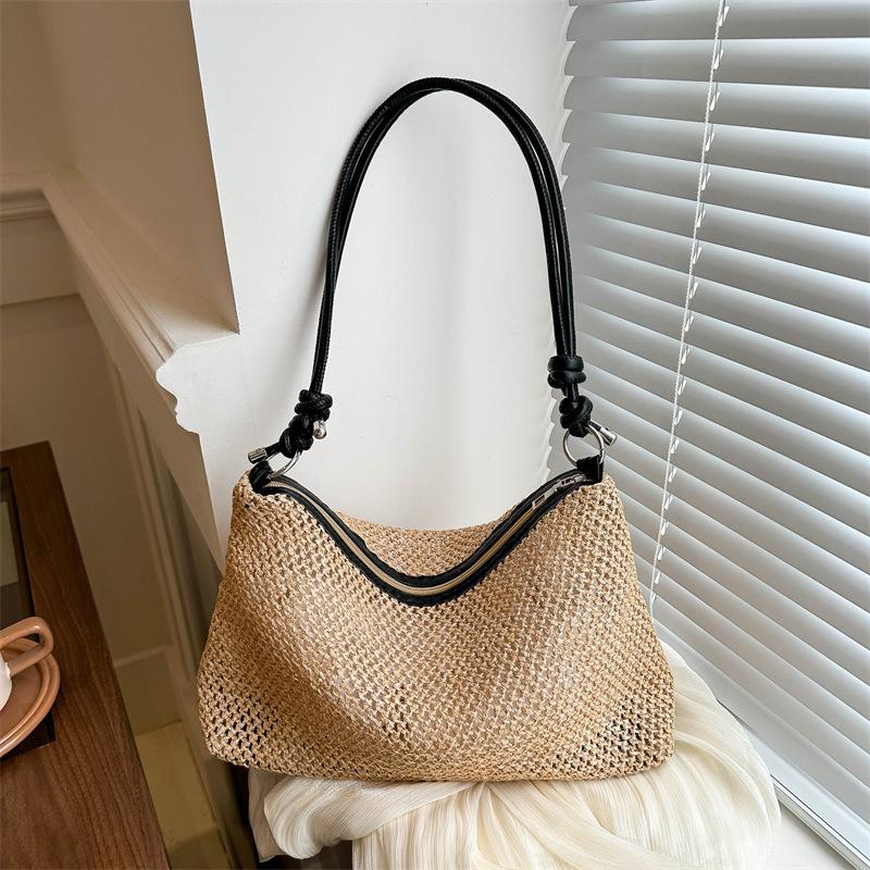 Woven Straw Tote Bag for Women Summer Beach Handbag with Zipper Closure KTB