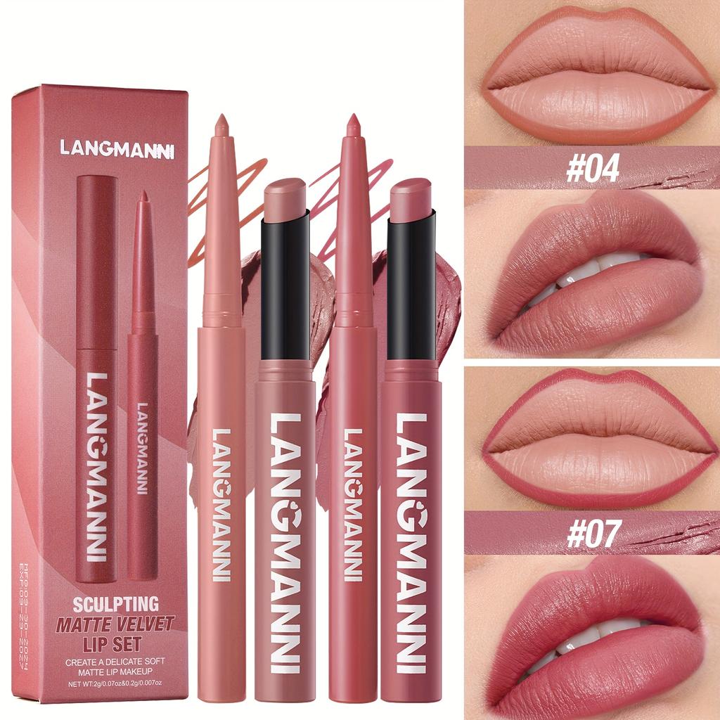 2 набора Карандаш для губ и Набор помад, Матовый эффект и Увлажняющая помада Создают полные губы, Водостойкая формула макияж губ