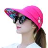 Flower Women Sun Hat UV Protection Beach Visor Cap Portable Summer Ponytail Cap  Summer