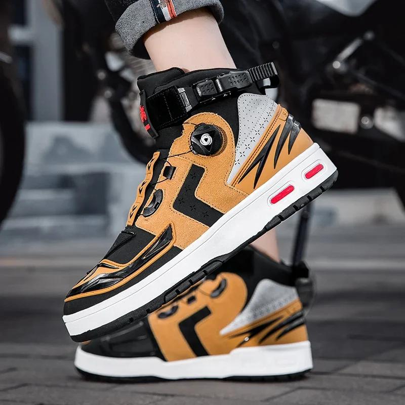 Motorcycle Shoes for Men 2026 New Anti Slip Wear-resistant Men's Motos Protective Boots Leather Mesh Breathable Sports Shoes