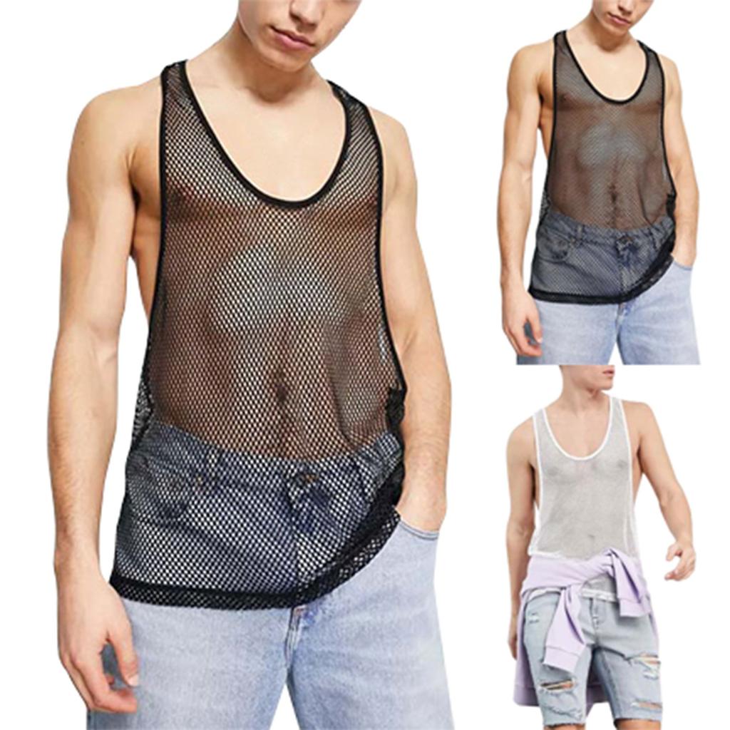 Men's Fashion Muscle Pullover Loose Hollow Eye-catching Mesh Shirt Casual Sexy Men's Vest