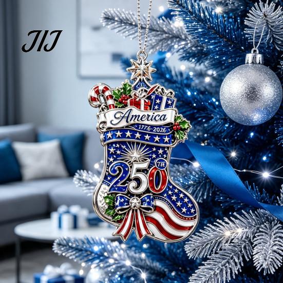 Car Rear View Mirror Accessories 250th Anniversary Christmas Ornament, Acrylic Patriotic Hanging Decor USA Gifts with Eagle Santa Liberty Bell,